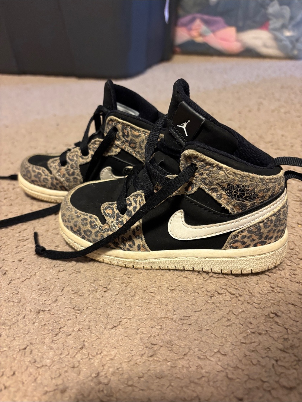 Jordan Kids High-Top Sneakers - Black/Beige Leopard Print